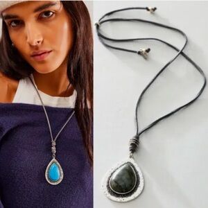 NWT Free People | Women’s grey/silver Labradorite Freefall Pendant Necklace, OS